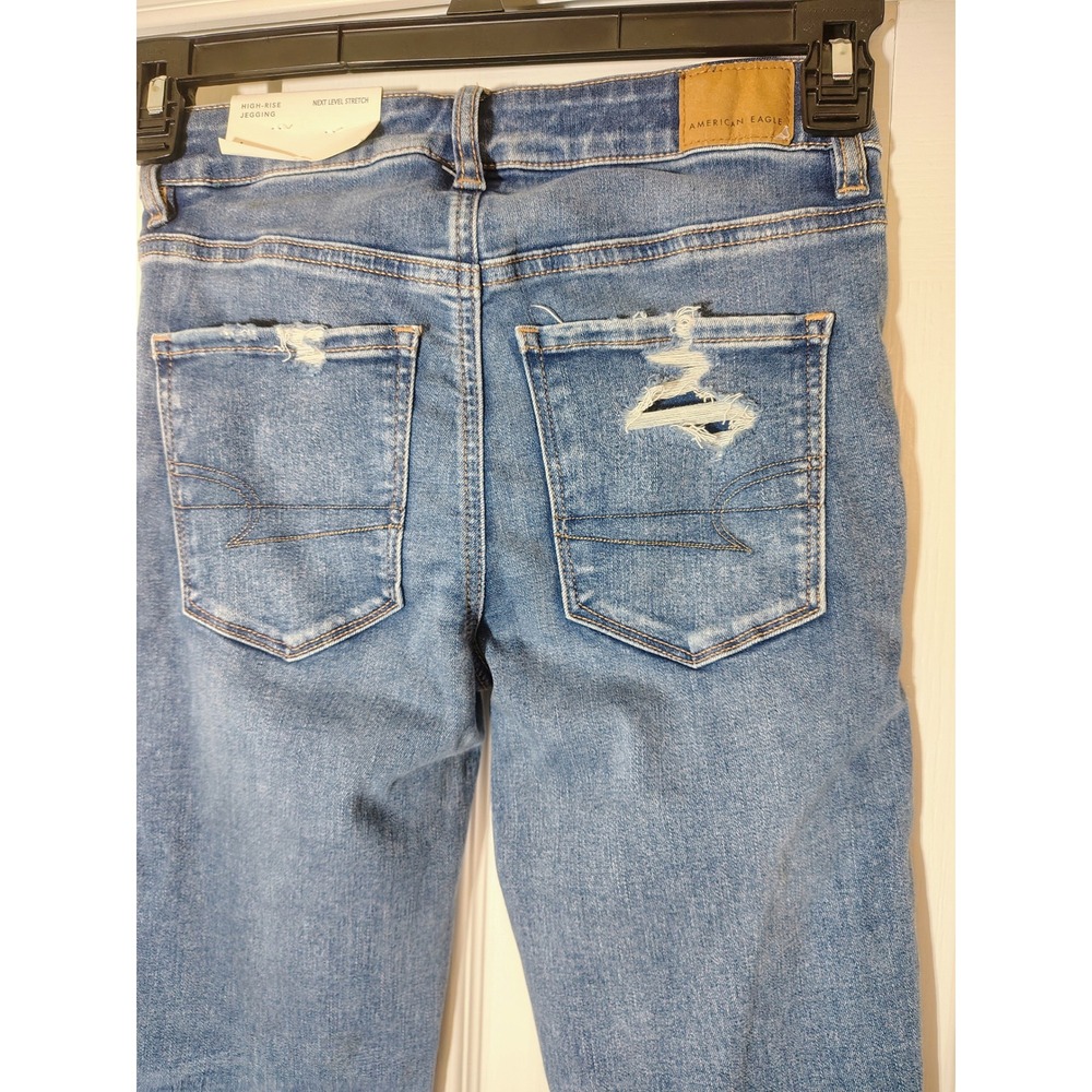 American Eagle High Rise Jegging Next Level Stretch Distressed Blue Jeans 4 Long - Picture 4 of 6